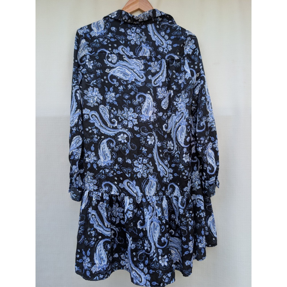 ZARA Drop Waist Dress Womens L Blue Paisley Poly Long Sleeve Dark Boho Indie - Picture 5 of 5